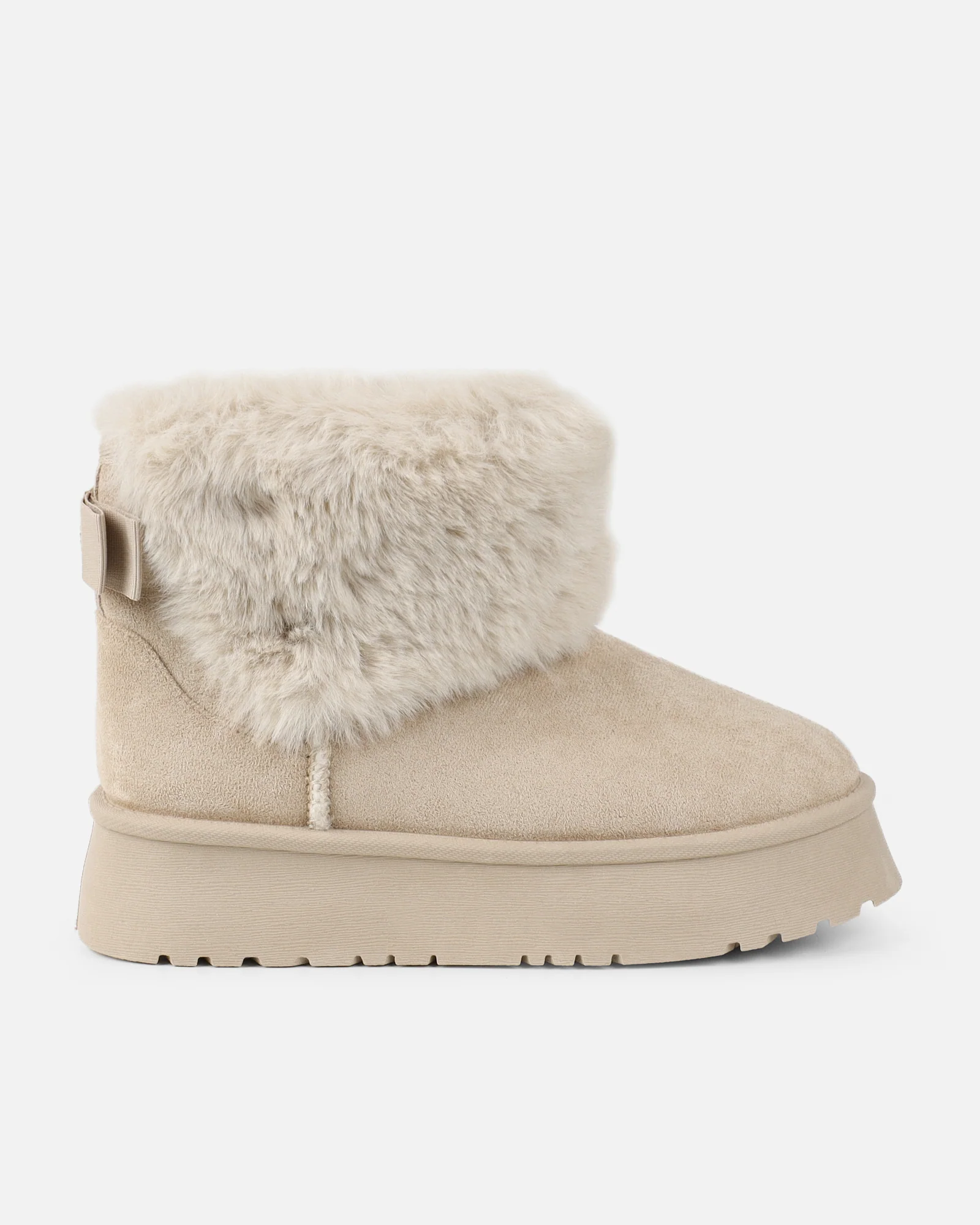 Tomiee Beige Faux Suede Fur Trimmed Ankle Boots - Image 2