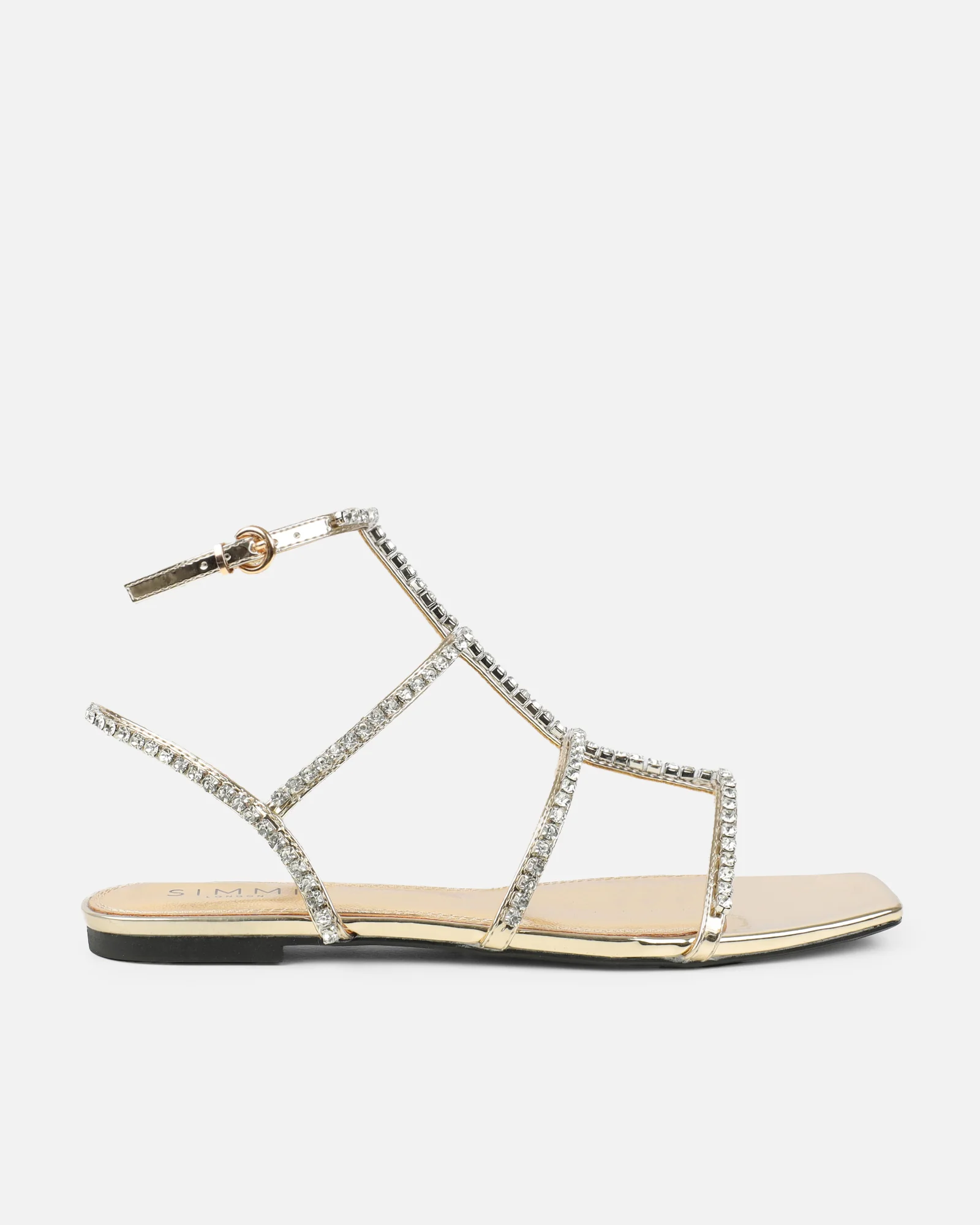 Trinitay Gold Mirror Flat Diamante Sandals - Image 2