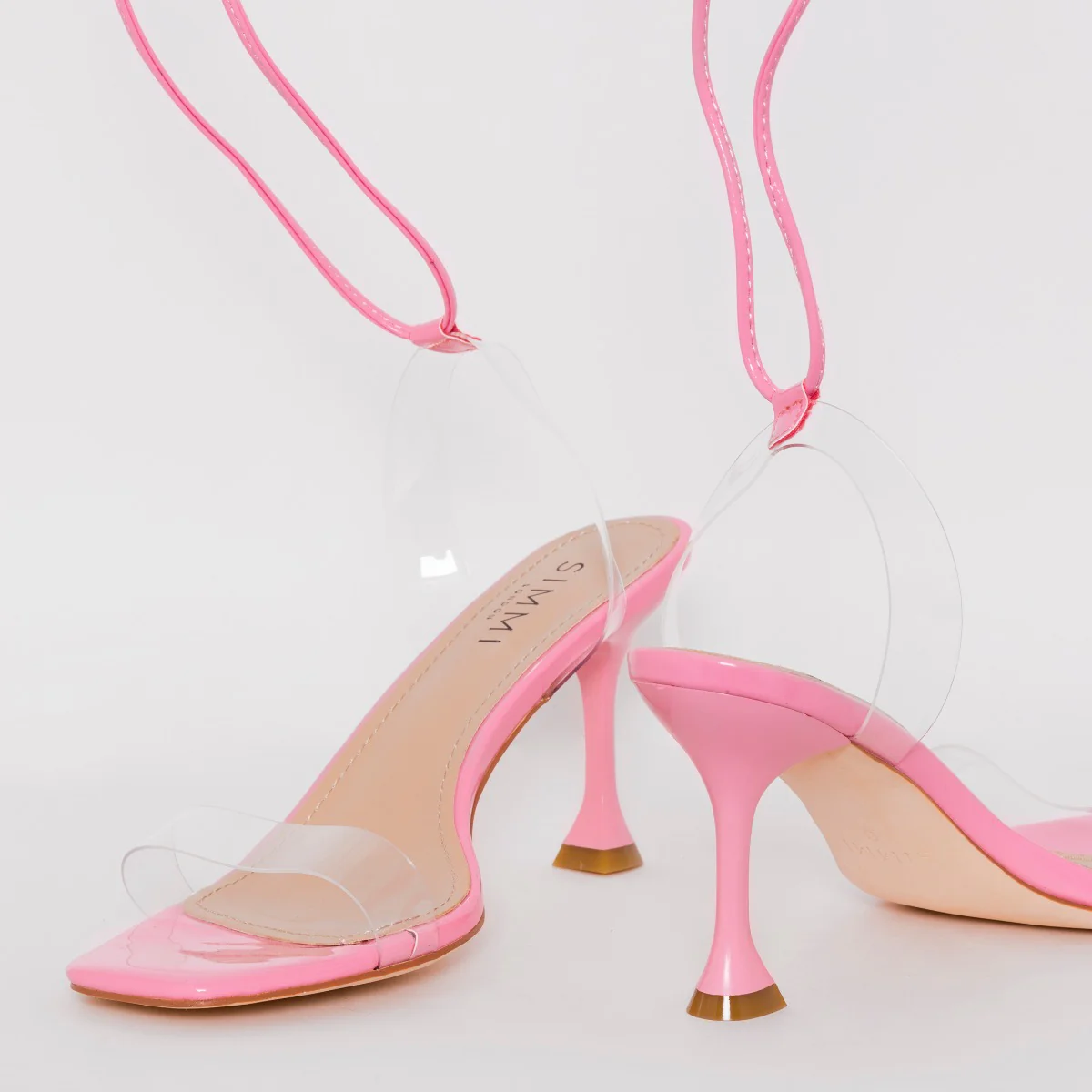Truo Wide Fit Pink Clear Lace up Stiletto Heels - Image 4