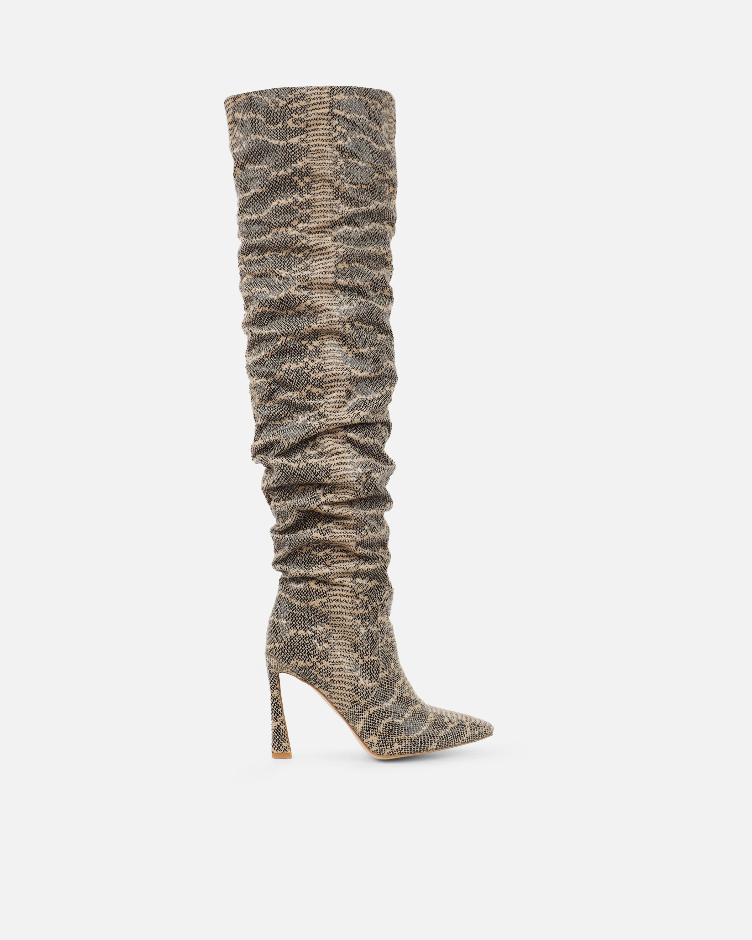 Usher Beige Faux Snake Slouch High Heeled Over The Knee Boots - Image 2