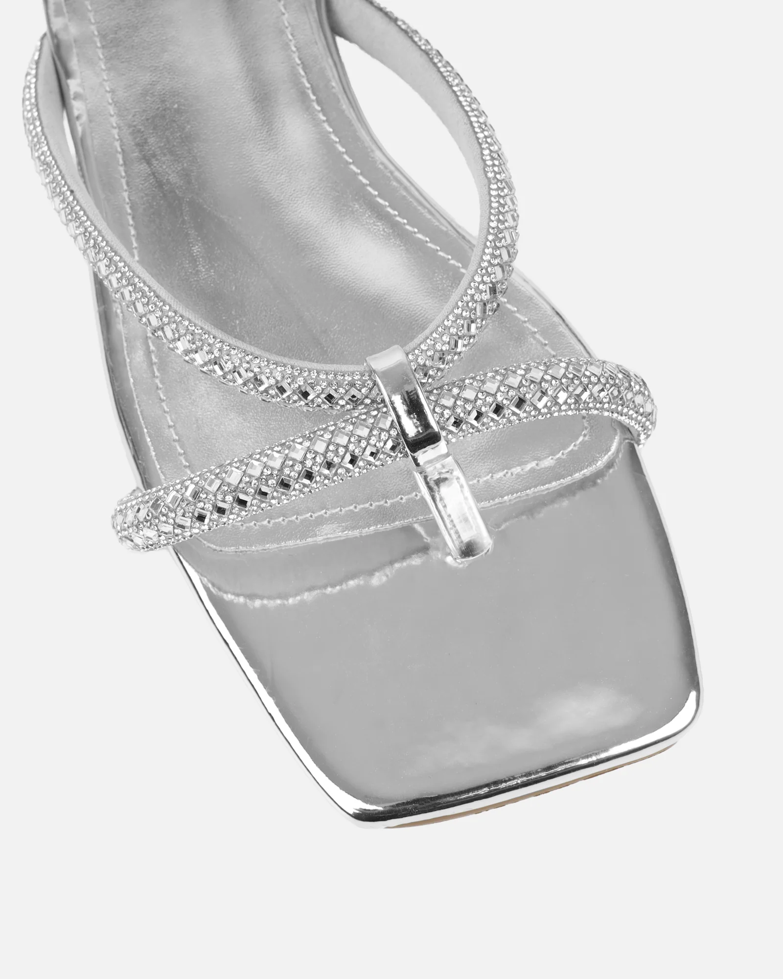Visha Silver Mirror Effect Diamante Flat Sandals - Image 4